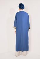 Tesettür giyim LACİVERT YAKASI VE KOLLARI PUL PAYETLİ UZUN CEKET T 10281