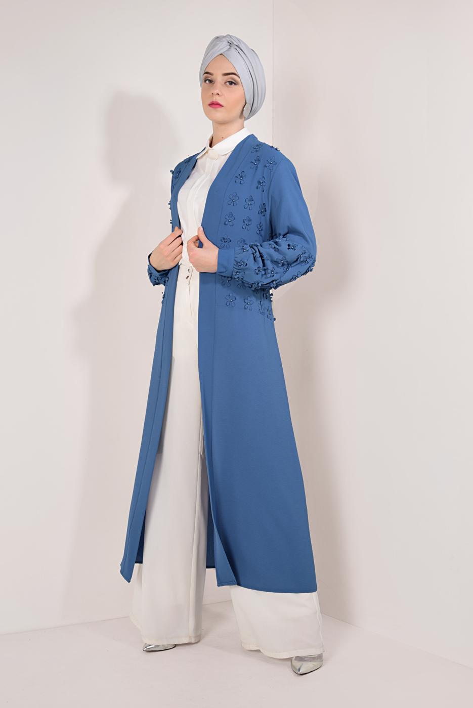 Tesettür giyim LACİVERT ÖNÜ VE KOLLARI ÜÇ BOYUTLU CEKET T 19281