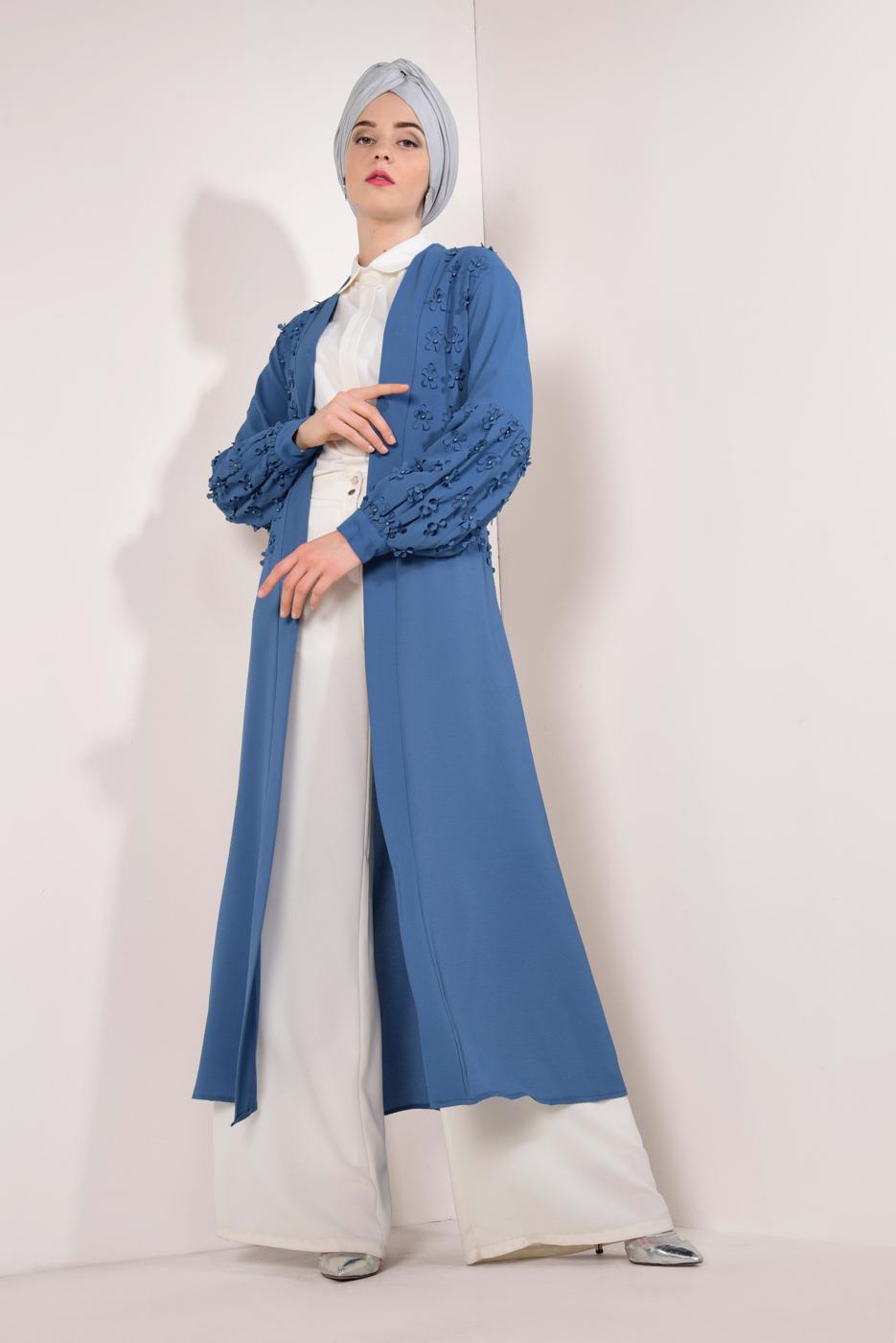 Tesettür giyim LACİVERT ÖNÜ VE KOLLARI ÜÇ BOYUTLU CEKET T 19281