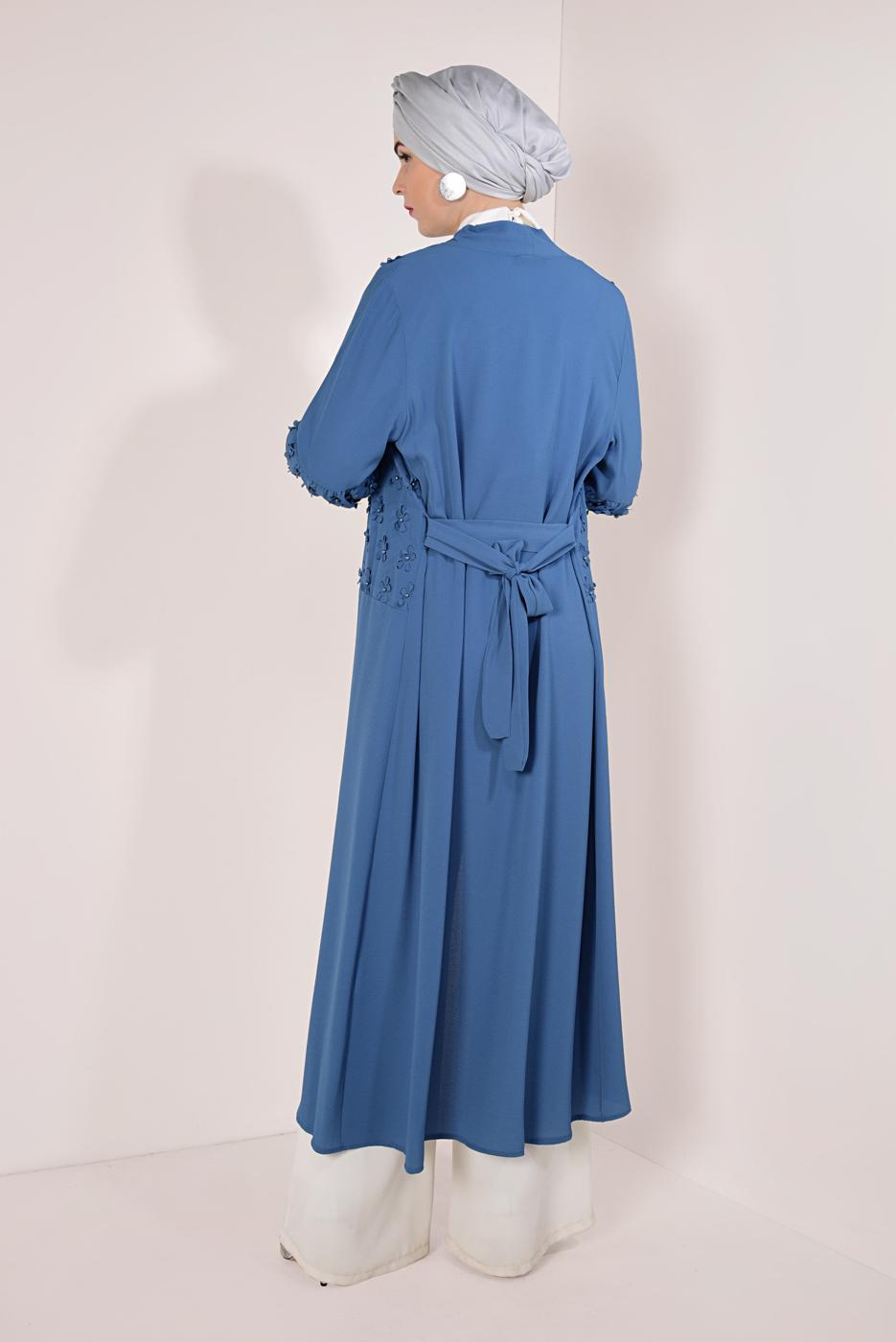 Tesettür giyim LACİVERT ÖNÜ VE KOLLARI ÜÇ BOYUTLU CEKET T 19281