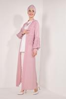 Tesettür giyim PEMBE ÖNÜ VE KOLLARI ÜÇ BOYUTLU CEKET T 19281