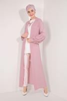 Tesettür giyim PEMBE ÖNÜ VE KOLLARI ÜÇ BOYUTLU CEKET T 19281