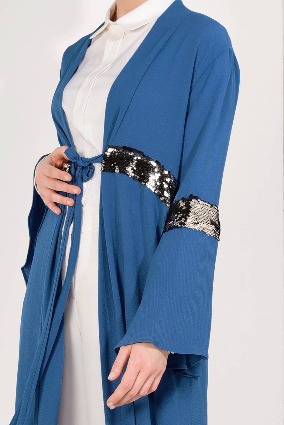 Tesettür giyim LACİVERT KOLLARI VOLANLI PULLU GİY ÇIK T 29281 