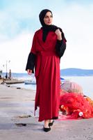 Tesettür giyim BORDO BELDEN KUŞAKLI BONCUK İŞLEMELİ GİY ÇIK 39281