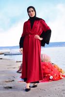 Tesettür giyim BORDO BELDEN KUŞAKLI BONCUK İŞLEMELİ GİY ÇIK 39281
