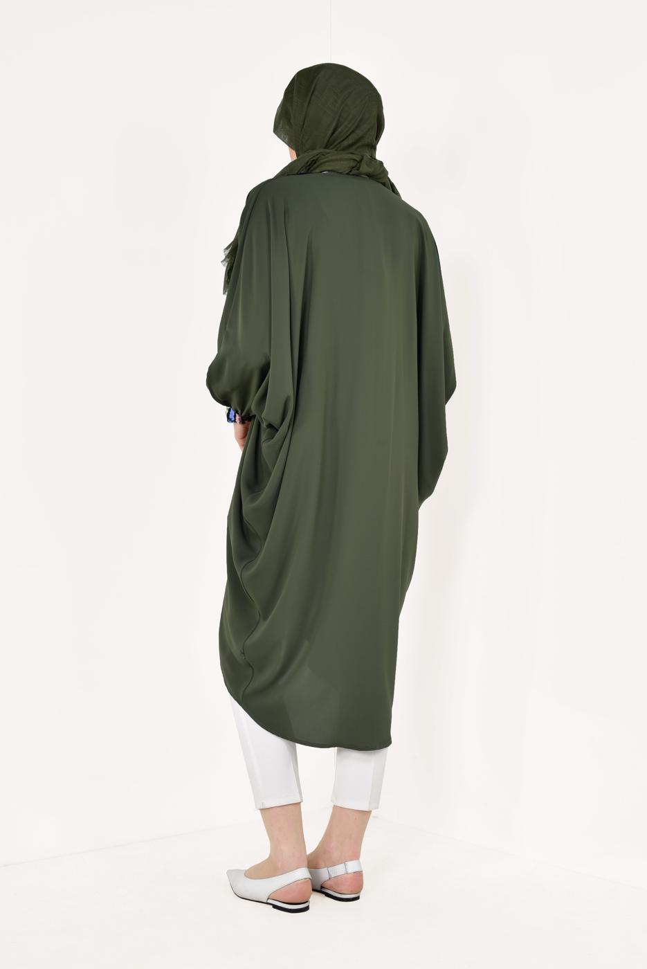 Tesettür giyim HAKİ KOLLARI VE YAKASI PUL PAYETLİ CEKET T 83281