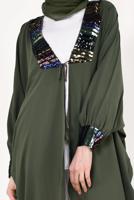Tesettür giyim HAKİ KOLLARI VE YAKASI PUL PAYETLİ CEKET T 83281