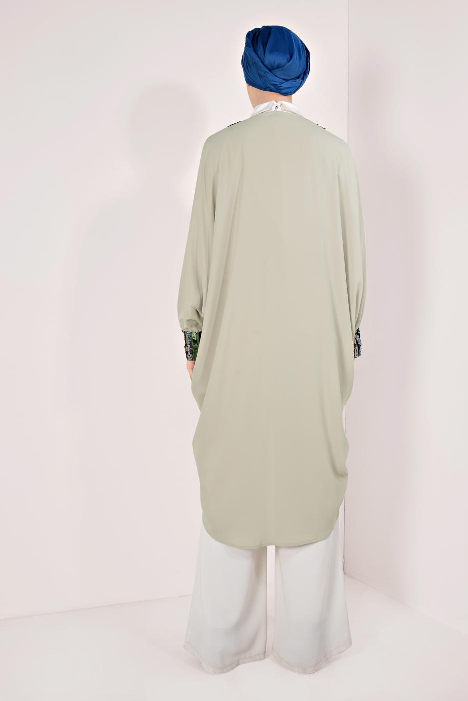 Tesettür giyim BEJ KOLLARI VE YAKASI PUL PAYETLİ CEKET T 83281