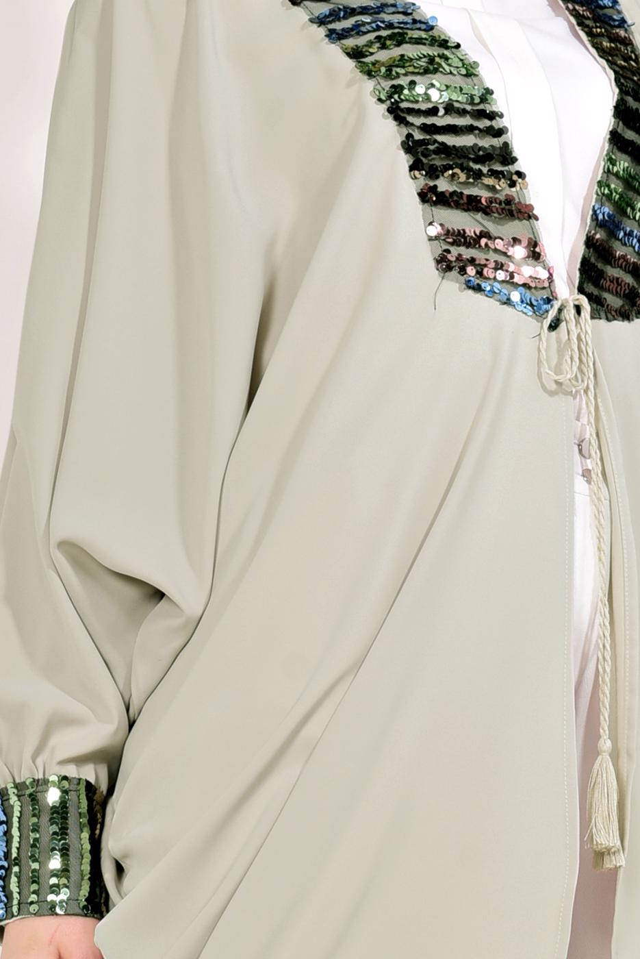 Tesettür giyim BEJ KOLLARI VE YAKASI PUL PAYETLİ CEKET T 83281