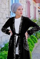 Tesettür giyim SİYAH PUL PAYET DETAYLI CEPLİ HIRKA 0401