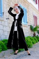 Tesettür giyim SİYAH PUL PAYET DETAYLI CEPLİ HIRKA 0401