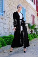 Tesettür giyim SİYAH PUL PAYET DETAYLI CEPLİ HIRKA 0401