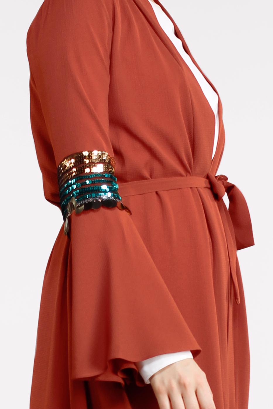 Tesettür giyim KAHVE RENKLİ PUL PAYETLİ GİY ÇIK 0853