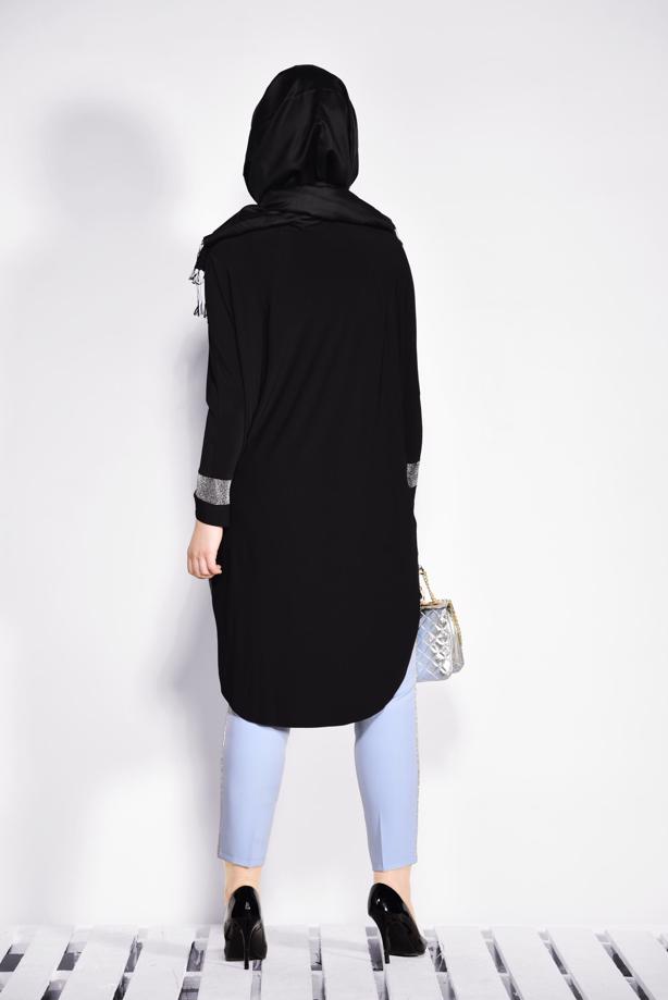 Tesettür giyim SİYAH SİMLİ ÖNDEN DÜĞMELİ HIRKA T 2801 - TRENDTESETTÜR