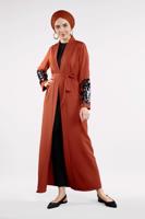 Tesettür giyim KAHVE KOLU PUL PAYETLİ KUŞAKLI CEKET 4033