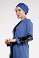 Tesettür giyim LACİVERT KOLU PUL PAYETLİ KUŞAKLI CEKET 4033