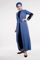 Tesettür giyim LACİVERT KOLU PUL PAYETLİ KUŞAKLI CEKET 4033