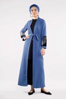 Tesettür giyim LACİVERT KOLU PUL PAYETLİ KUŞAKLI CEKET 4033