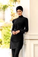 Tesettür giyim SİYAH FIRFIR DETAYLI BONCUKLU MAYO 4101