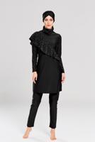 Tesettür giyim SİYAH FIRFIR DETAYLI BONCUKLU MAYO 4101