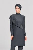 Tesettür giyim GRİ FIRFIR DETAYLI BONCUKLU MAYO 4101