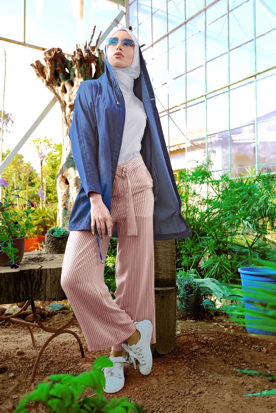 Tesettür giyim PUDRA FİTİLLİ PAMUKLU PANTOLON 06102