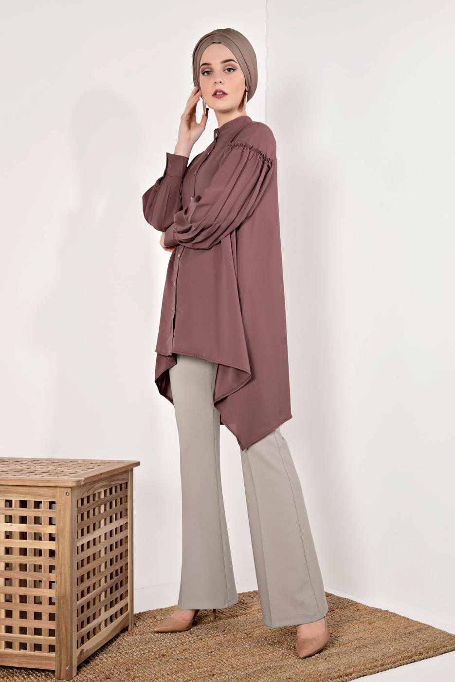 Tesettür giyim BEJ BOL PAÇA KUMAŞ PANTOLON T 31681 