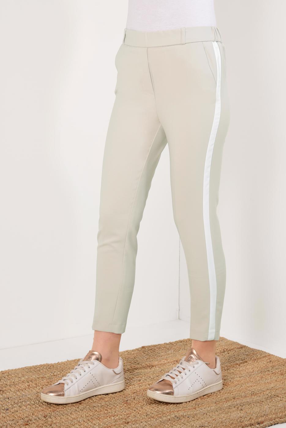 Tesettür giyim BEJ YANLARI ŞERİTLİ YÜKSEK BEL PANTOLON T 41681 