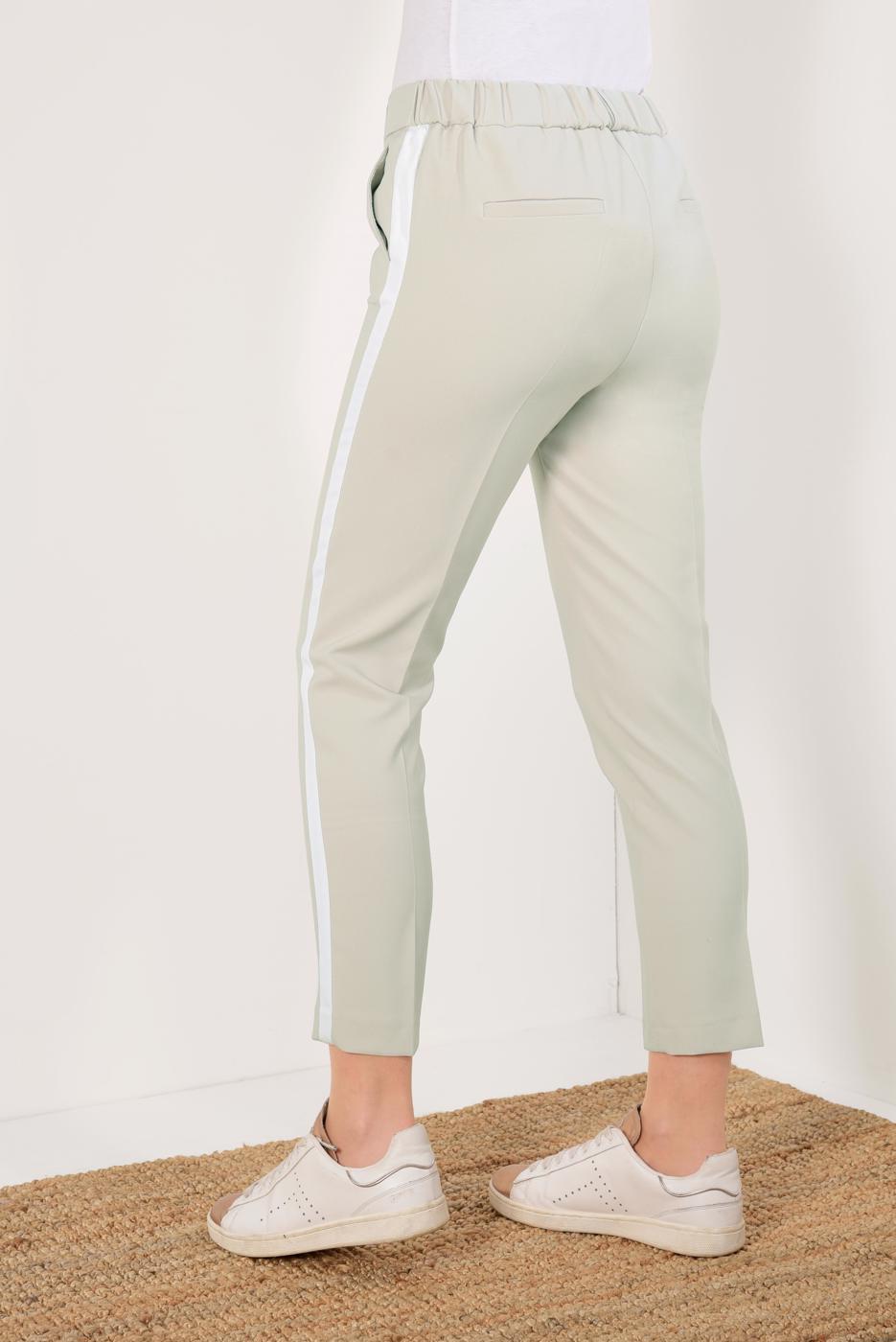 Tesettür giyim BEJ YANLARI ŞERİTLİ YÜKSEK BEL PANTOLON T 41681 