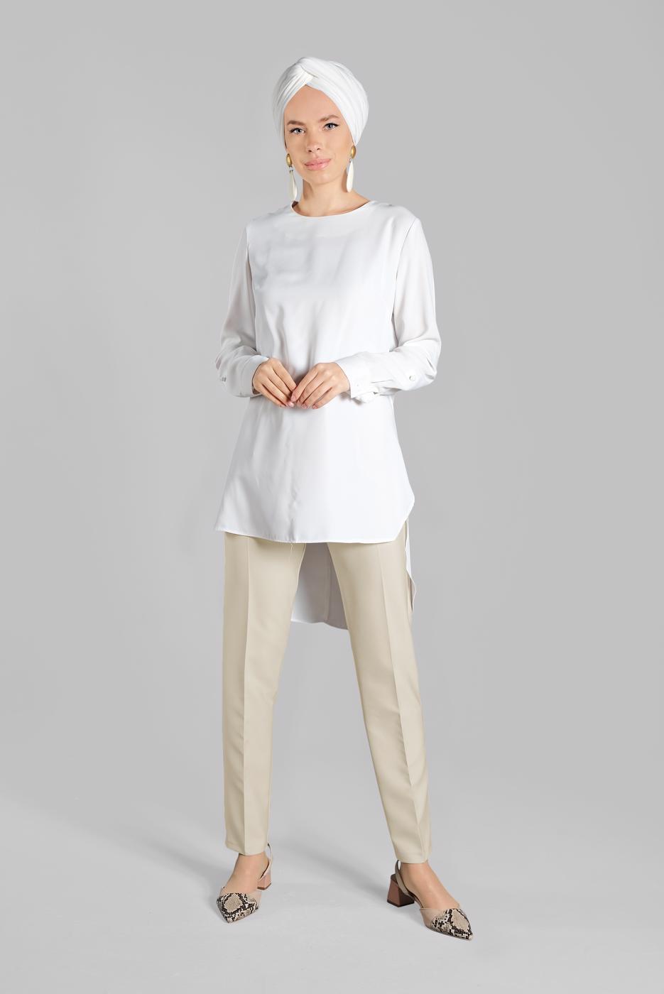 Tesettür giyim BEJ YÜKSEK BEL  KEMERLİ PANTOLON T 50681 