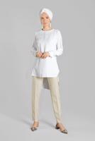 Tesettür giyim BEJ YÜKSEK BEL  KEMERLİ PANTOLON T 50681 