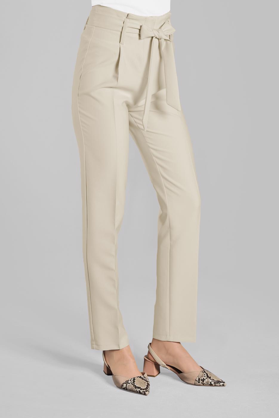 Tesettür giyim BEJ YÜKSEK BEL  KEMERLİ PANTOLON T 50681 