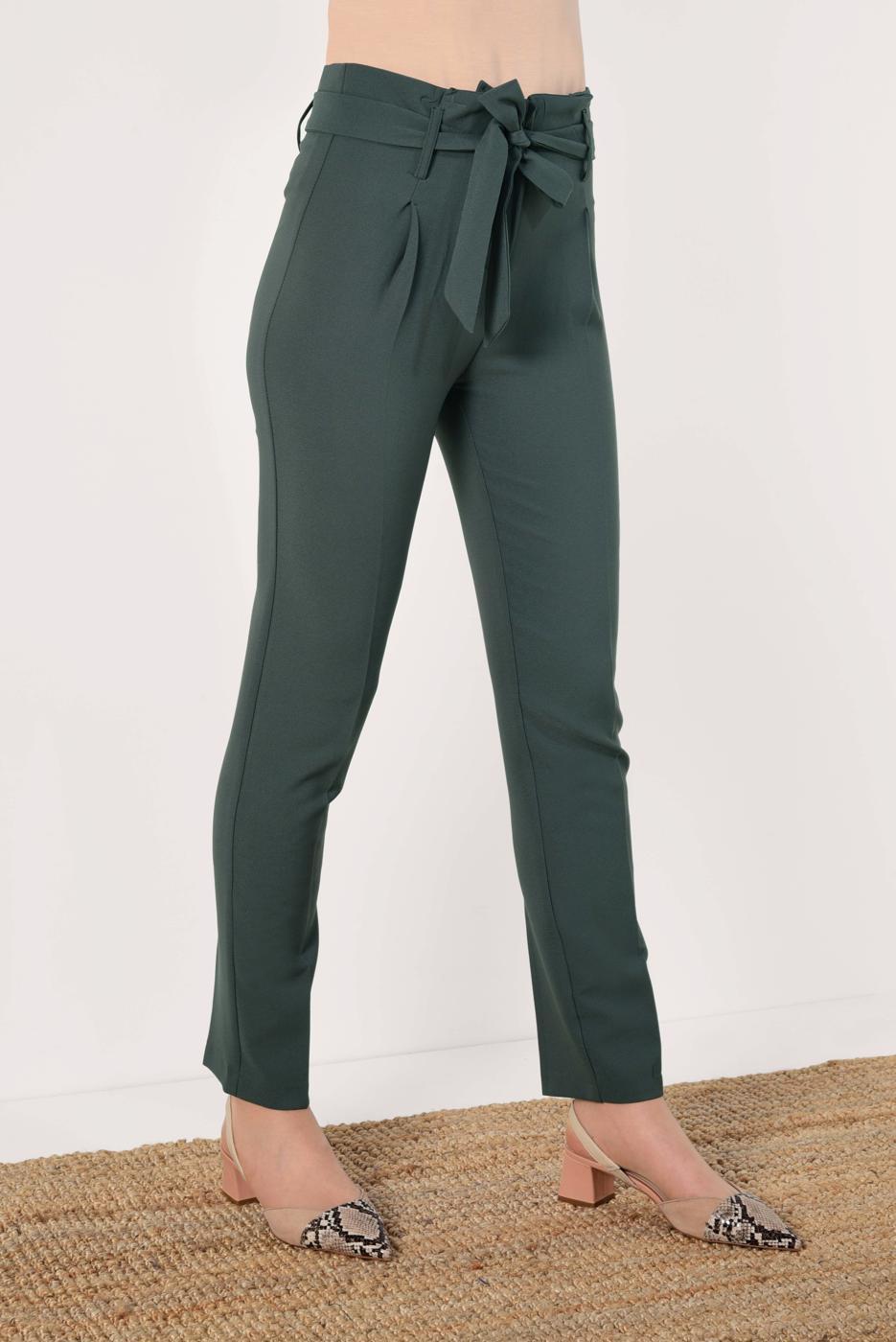 Tesettür giyim HAKİ YÜKSEK BEL  KEMERLİ PANTOLON T 50681 