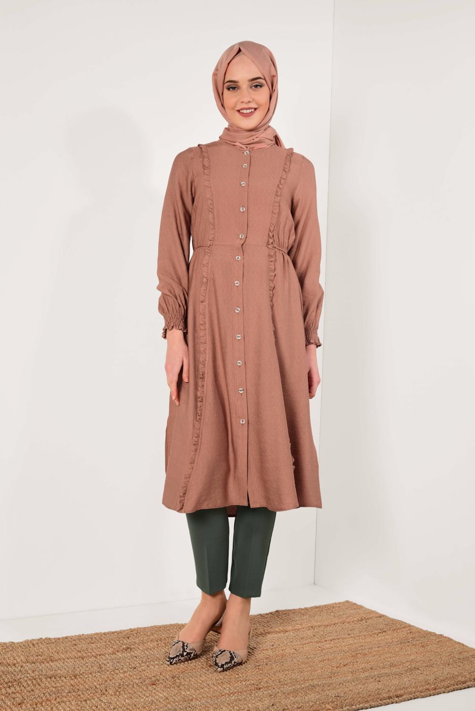 Tesettür giyim HAKİ YÜKSEK BEL  KEMERLİ PANTOLON T 50681 