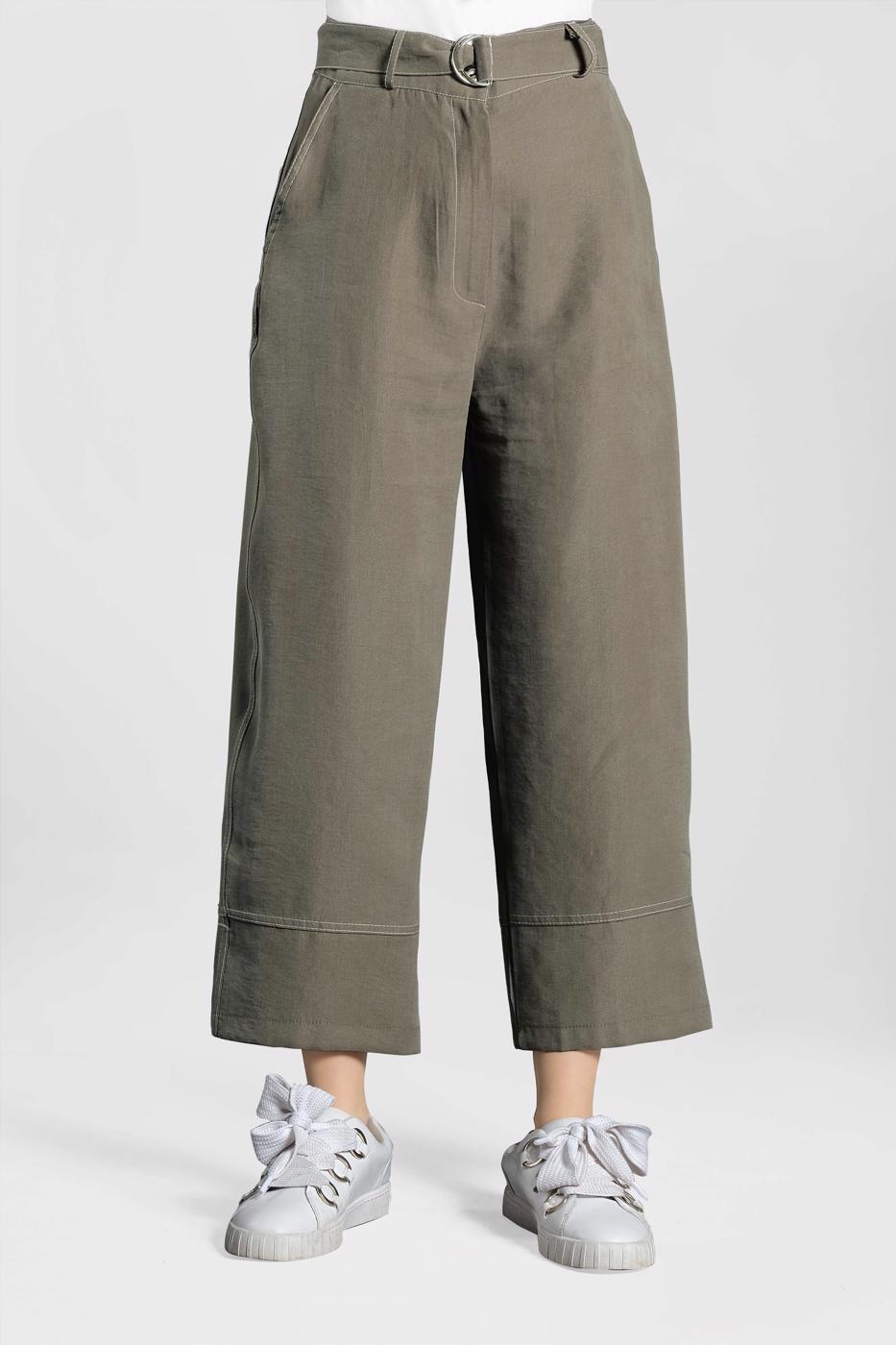 Tesettür giyim HAKİ PAMUKLU BOL PAÇA PANTOLON 75102