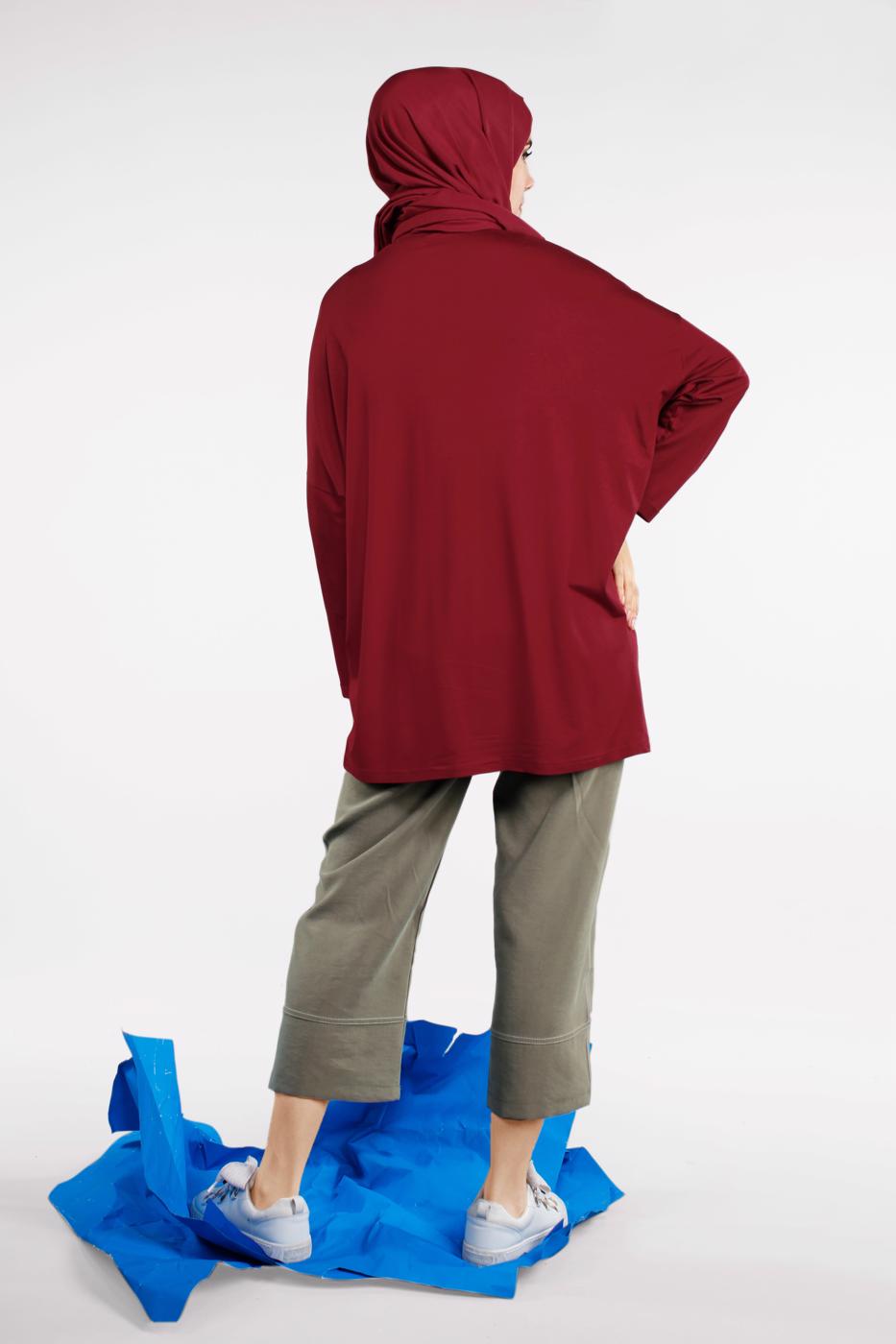 Tesettür giyim HAKİ PAMUKLU BOL PAÇA PANTOLON 75102