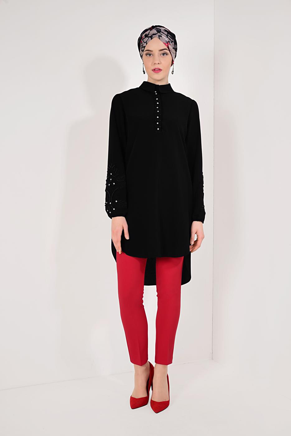 Tesettür giyim KIRMIZI DAR PAÇA PANTOLON T 80681