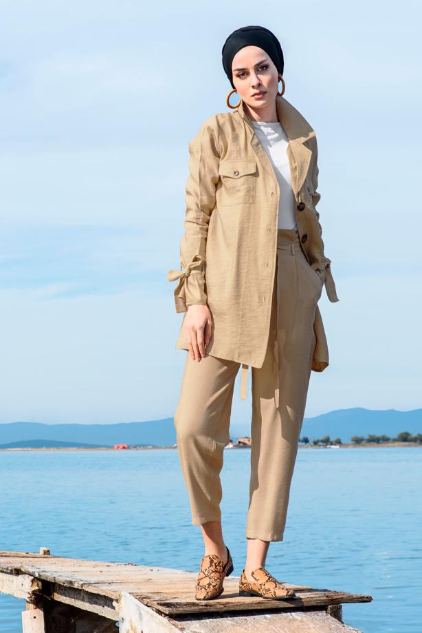 Tesettür giyim  BELİ KEMERLİ HAVUÇ PANTOLON T 89981 - TRENDTESETTÜR