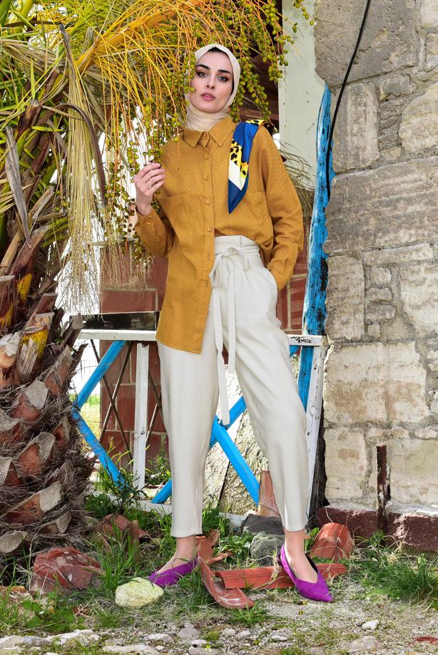 Tesettür giyim  BELİ KEMERLİ HAVUÇ PANTOLON T 89981 - TRENDTESETTÜR