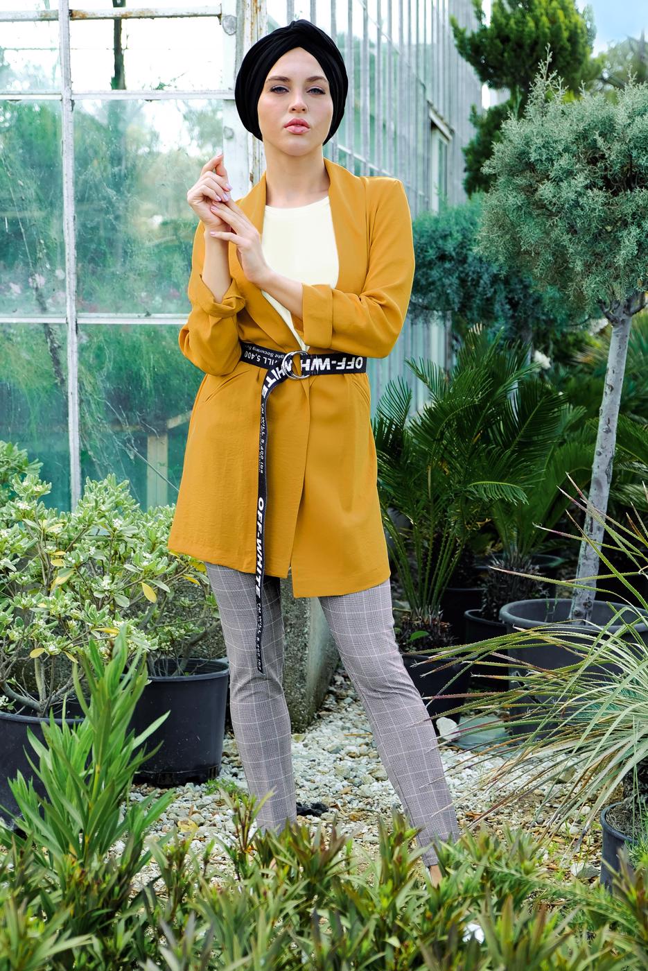 Tesettür giyim GRİ EKOSE DESENLİ PANTOLON 0002