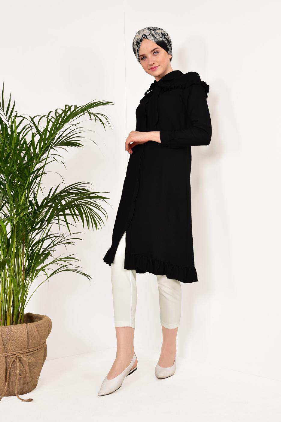 Vêtements hijab ÉCRU T 0005 STN-YÜKSEK BEL ŞERİT DETAYLI PANTOLON