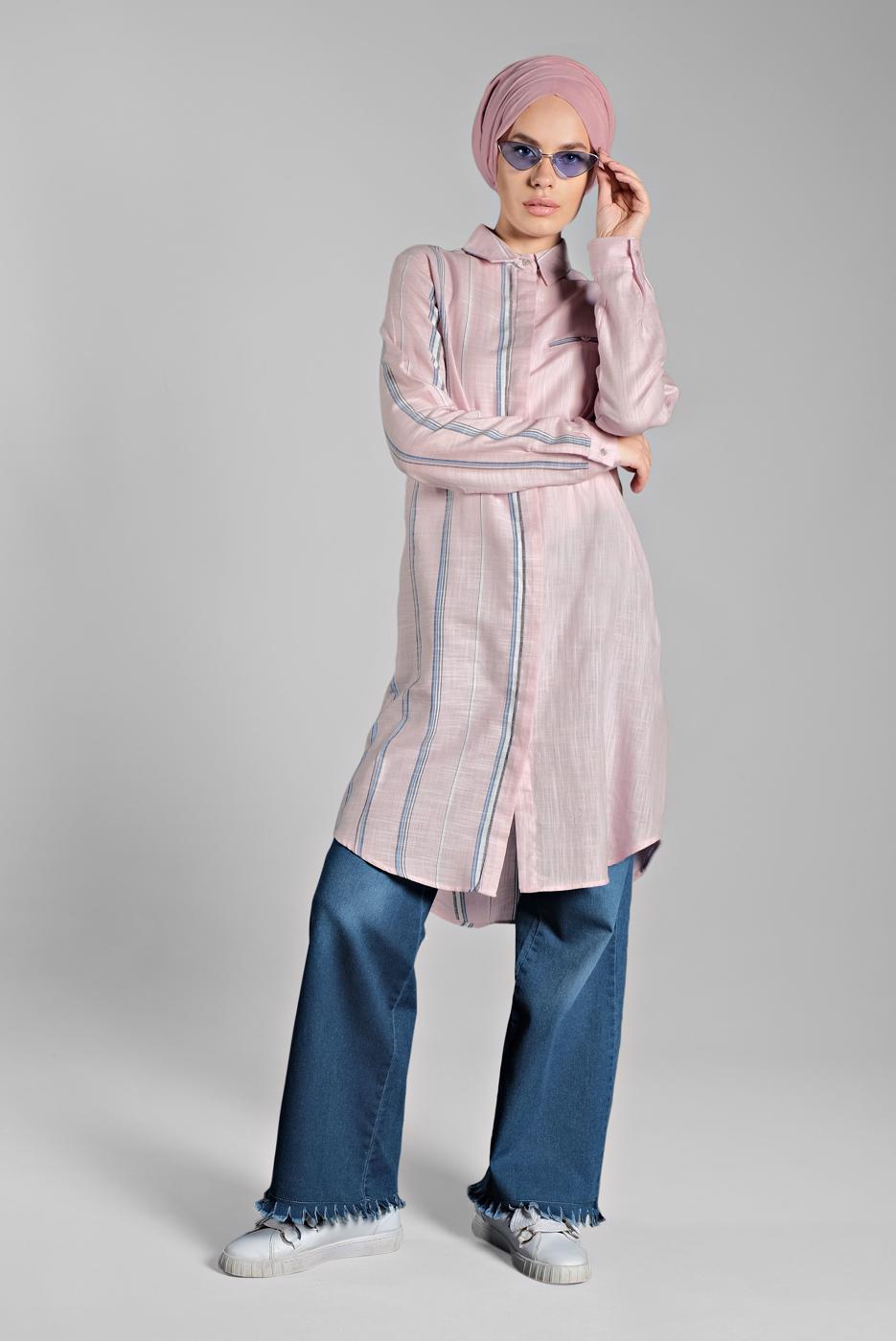 Tesettür giyim LACİVERT PAÇASI PÜSKÜLLÜ DENİM PANTOLON 0184