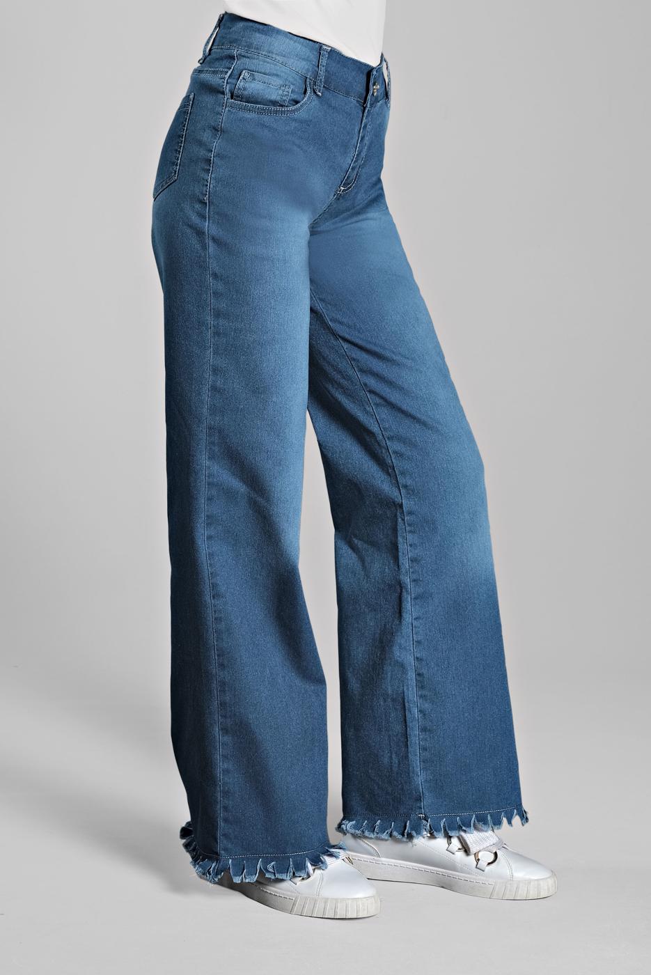 Tesettür giyim LACİVERT PAÇASI PÜSKÜLLÜ DENİM PANTOLON 0184