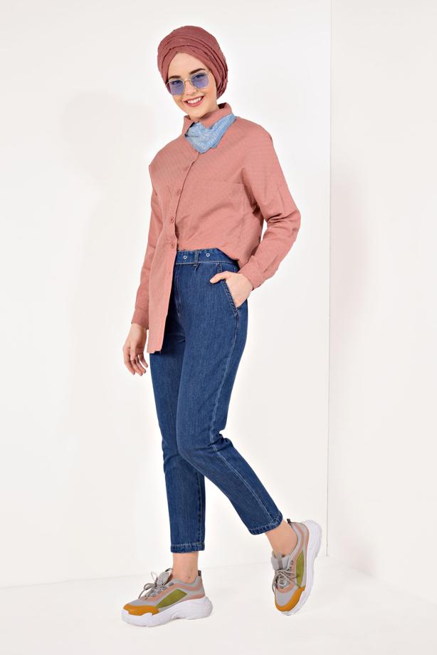 Hijab-Kleidung  YÜKSEK BEL MOM JEAN T 0413 - TRENDTESETTÜR