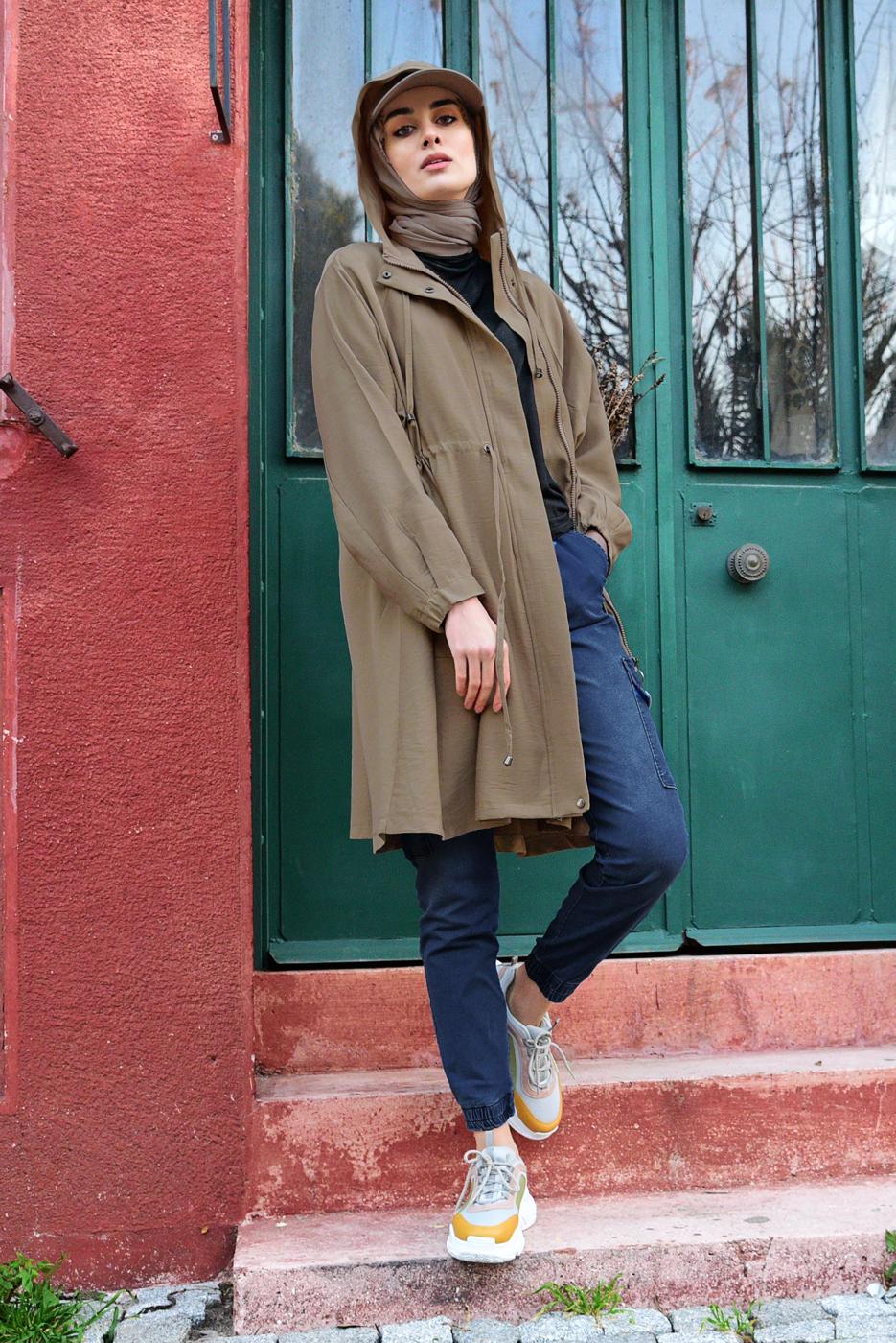 Hijab clothing NAVY BLUE Pocketed Denim Cargo Pants T 0803