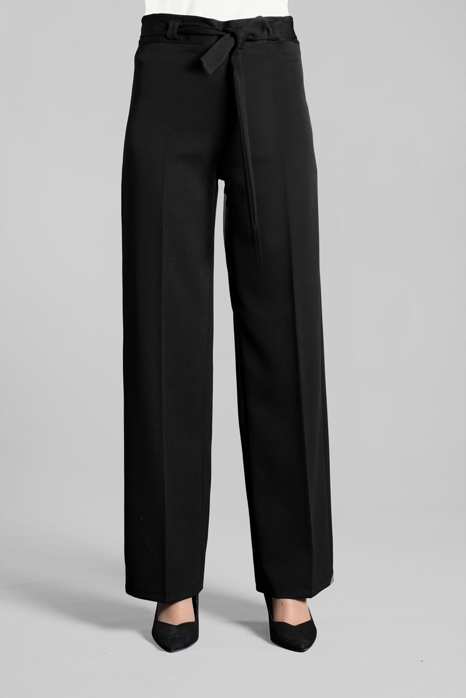 Hijab clothing BLACK Laced Waist Wide Pants T 1002 