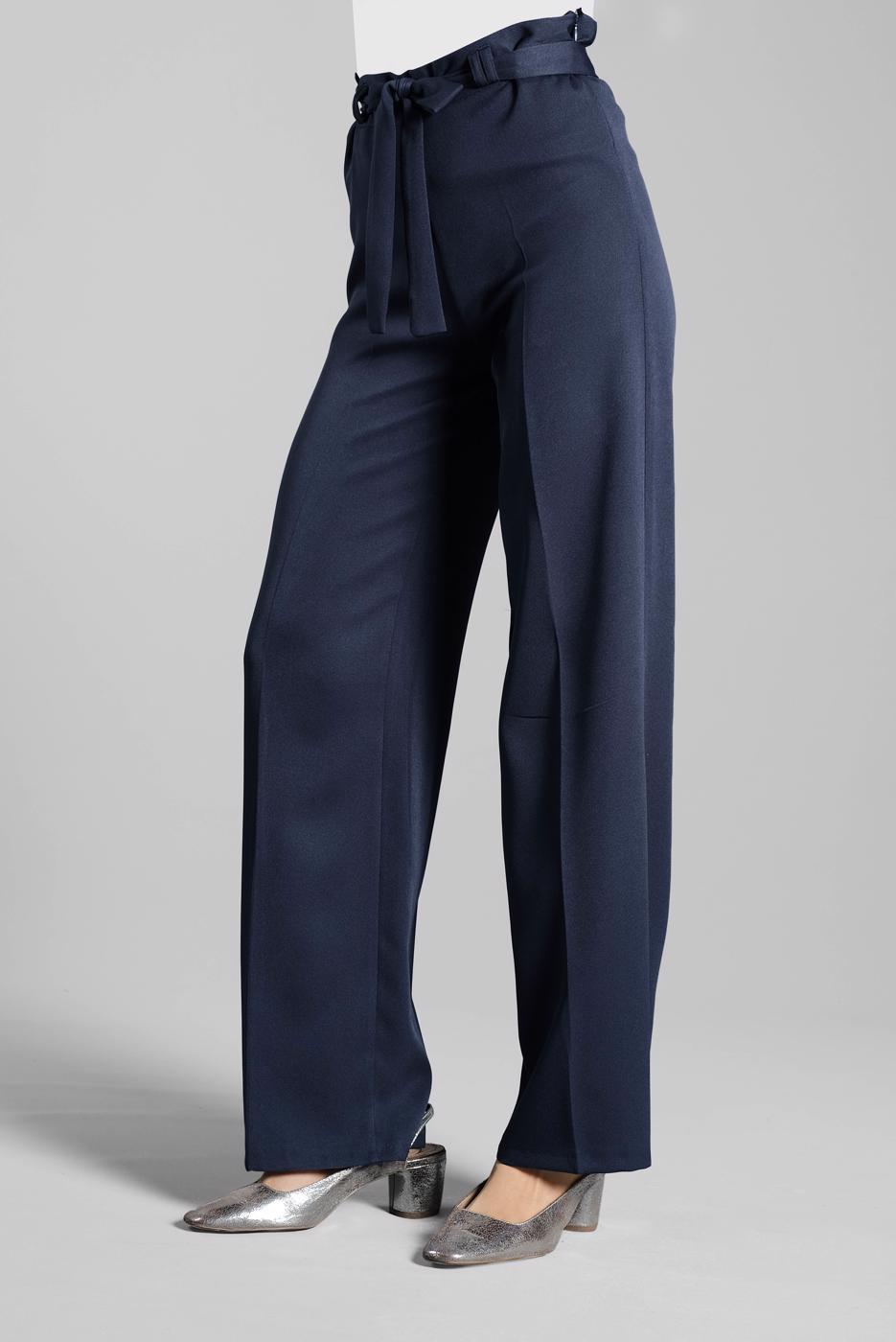 Hijab clothing NAVY BLUE Laced Waist Wide Pants T 1002 