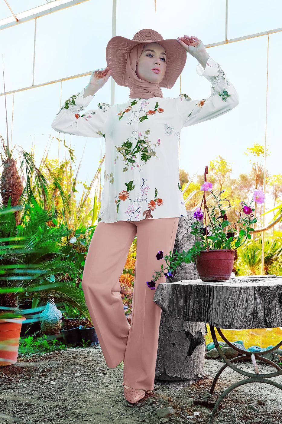 Hijab clothing POWDER Laced Waist Wide Pants T 1002 