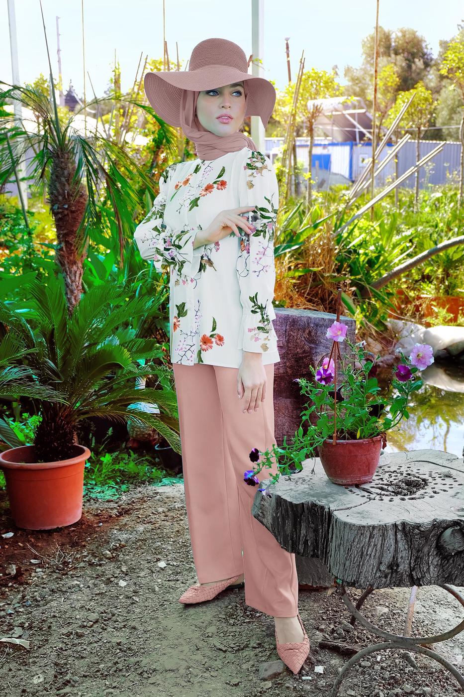 Hijab clothing POWDER Laced Waist Wide Pants T 1002 