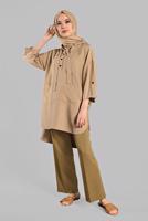Hijab clothing BROWN Laced Waist Wide Pants T 1002 